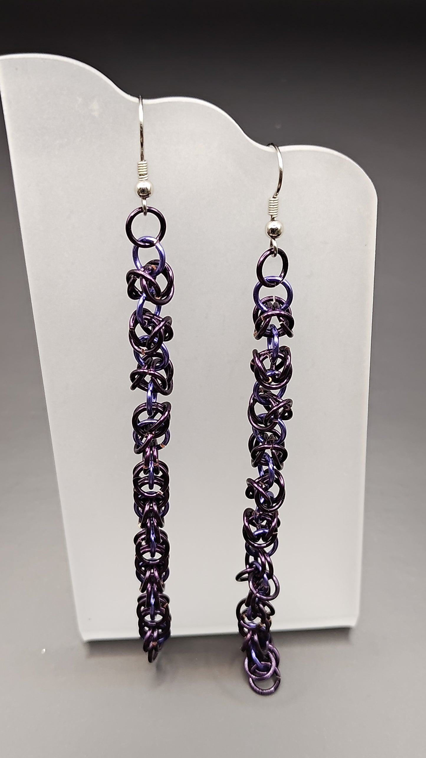 Black and Purple Byzantine Chainmail Dangle Earrings
