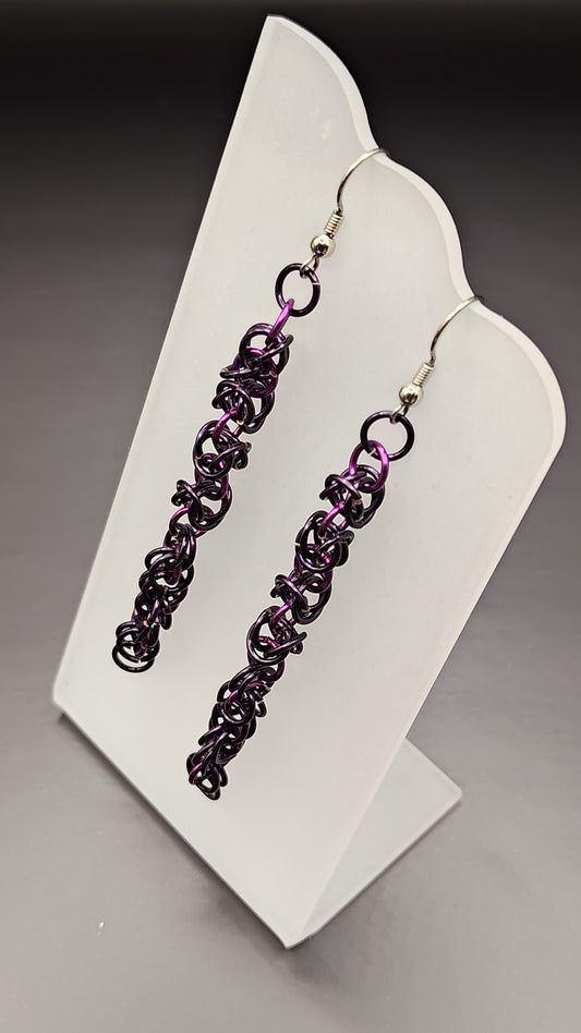 Purple and Pink Byzantine Chainmail Dangle Earrings