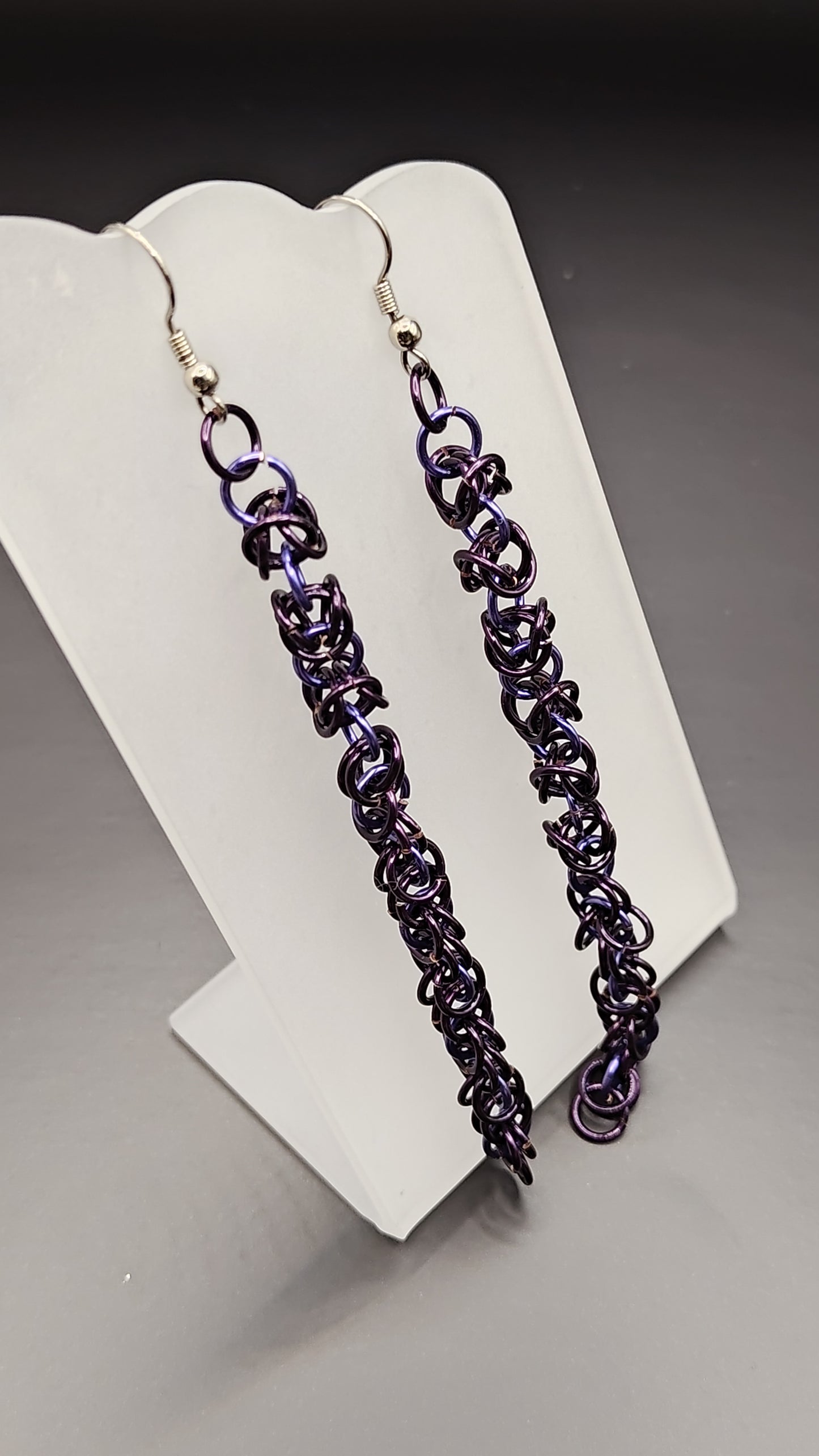 Black and Purple Byzantine Chainmail Dangle Earrings