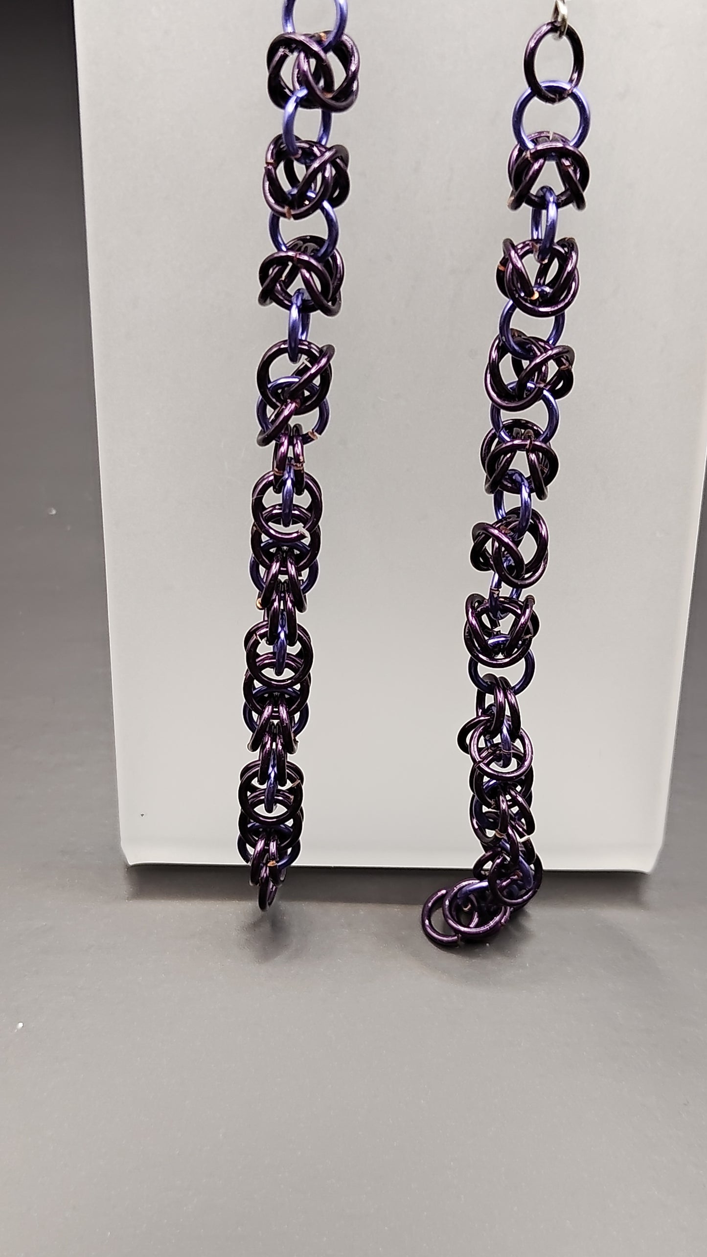 Black and Purple Byzantine Chainmail Dangle Earrings