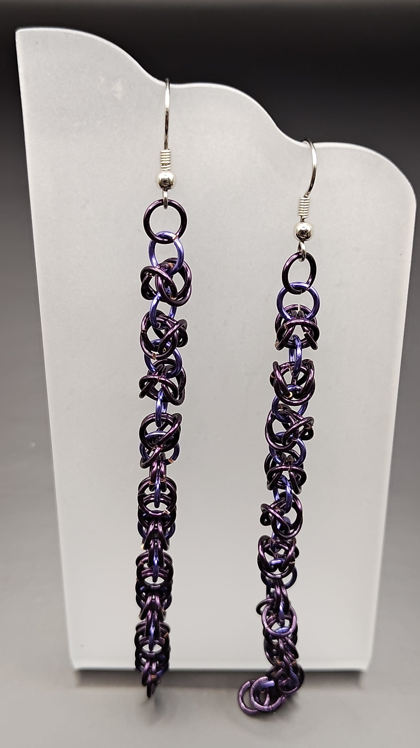 Black and Purple Byzantine Chainmail Dangle Earrings