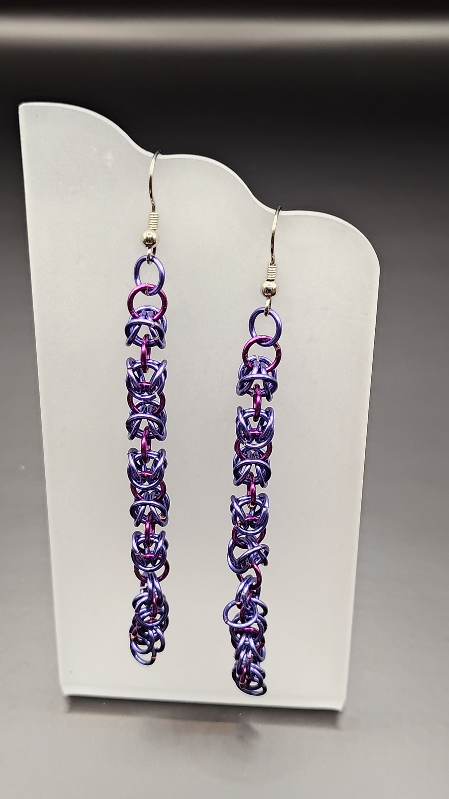 Black and Pink Byzantine Chainmail Dangle Earrings