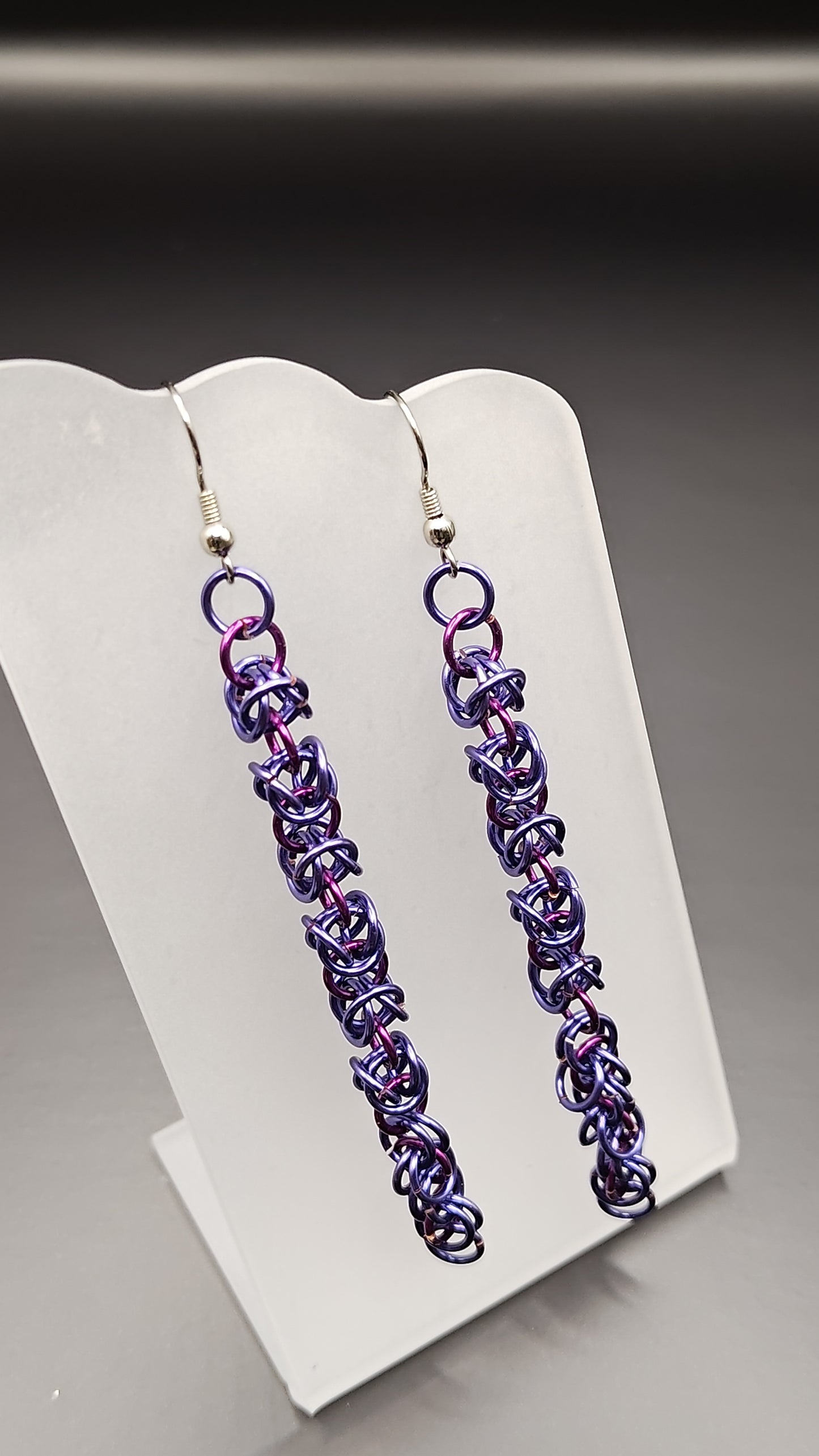 Black and Pink Byzantine Chainmail Dangle Earrings