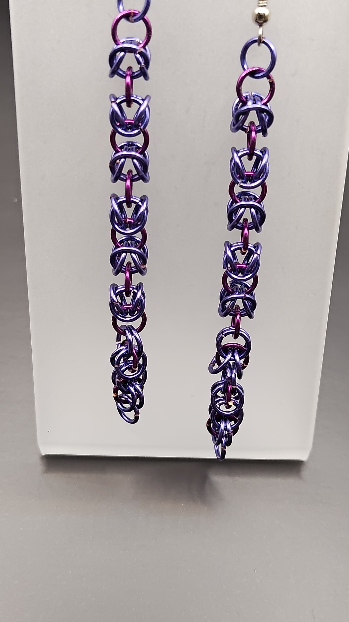 Black and Pink Byzantine Chainmail Dangle Earrings