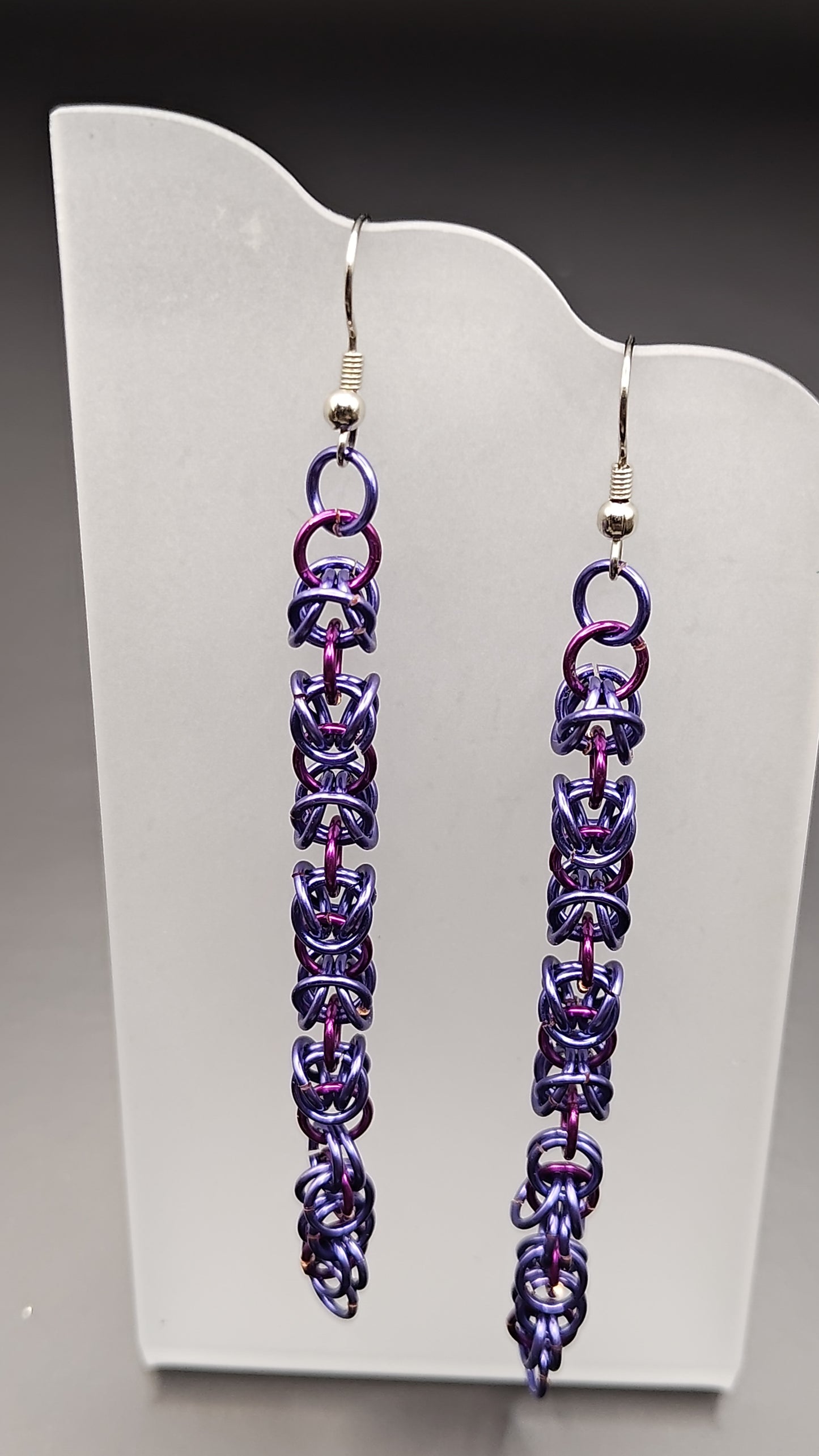 Black and Pink Byzantine Chainmail Dangle Earrings