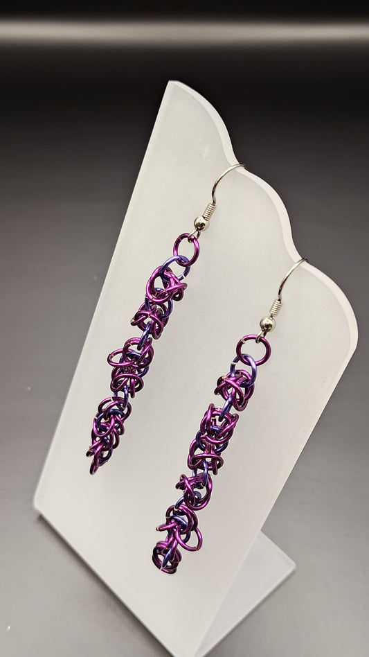 Pink and Purple Byzantine Chainmail Dangle Earrings