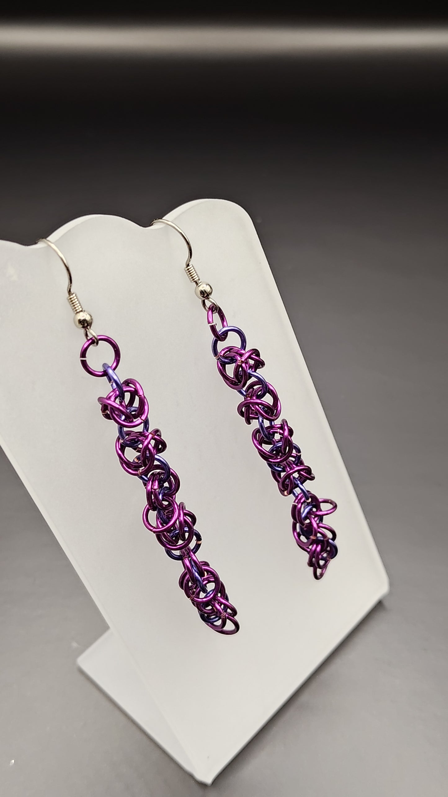 Pink and Purple Byzantine Chainmail Dangle Earrings