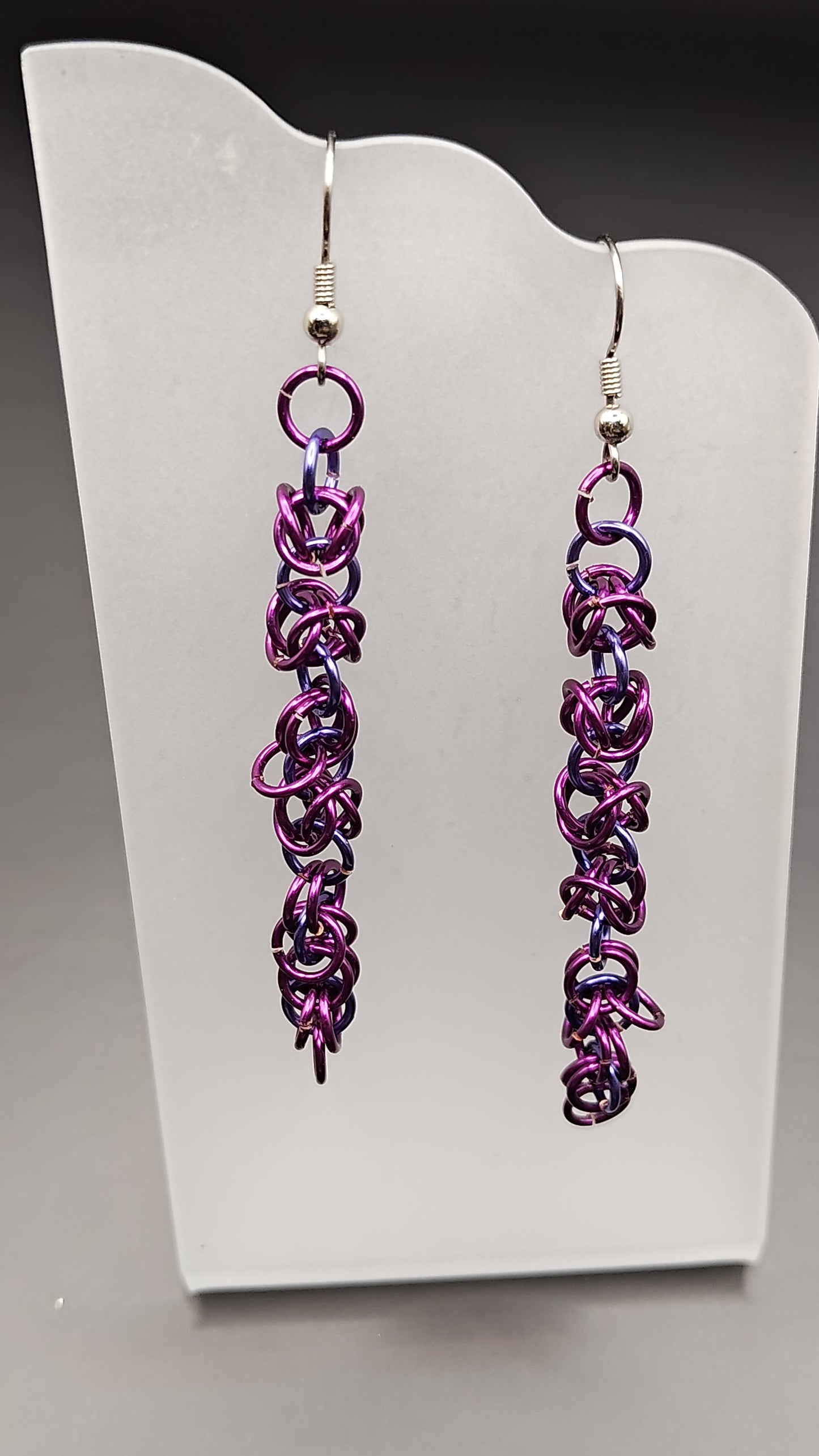 Pink and Purple Byzantine Chainmail Dangle Earrings